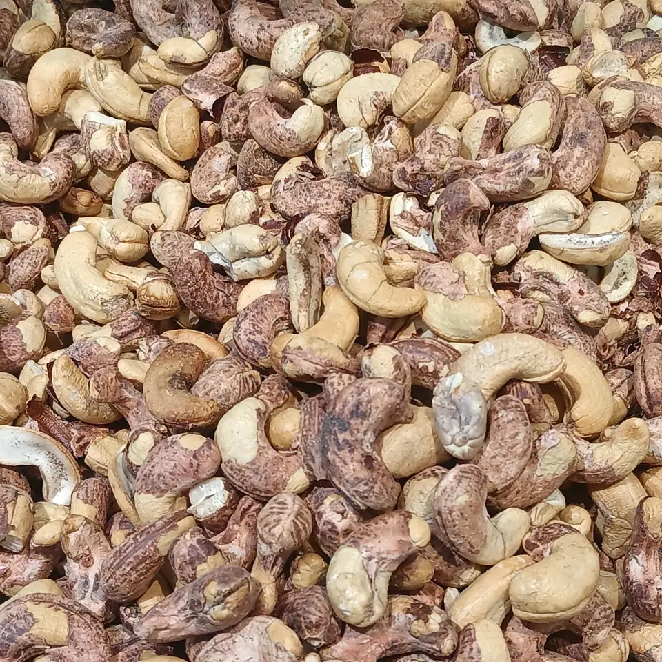Castañas de cajú con piel, amontonadas